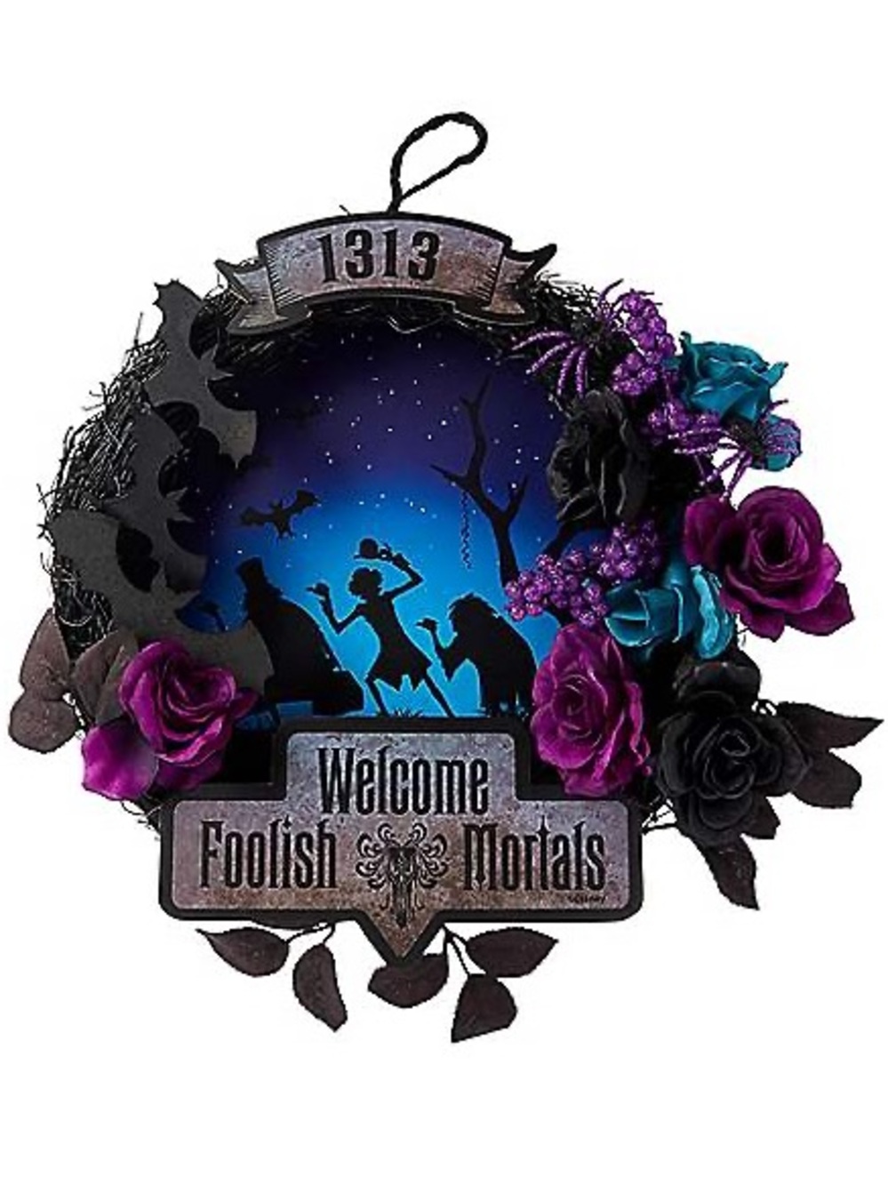 Disney Haunted Mansion Light-Up Halloween Wreath Welcome Foolish Mortals